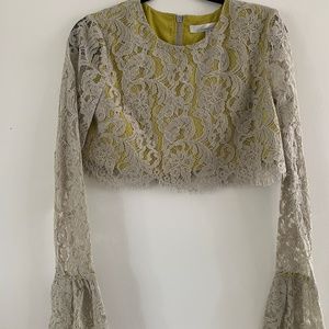 Revolve Lovers + Friends Crop Long Sleeve Lace Top